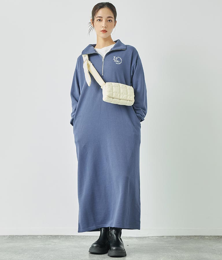 ハーフジップ 裏毛 スウェット ロング ワンピース 797-9082