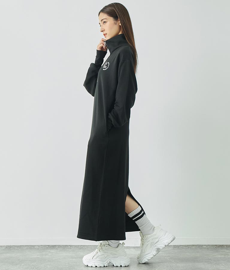 ハーフジップ 裏毛 スウェット ロング ワンピース 797-9082