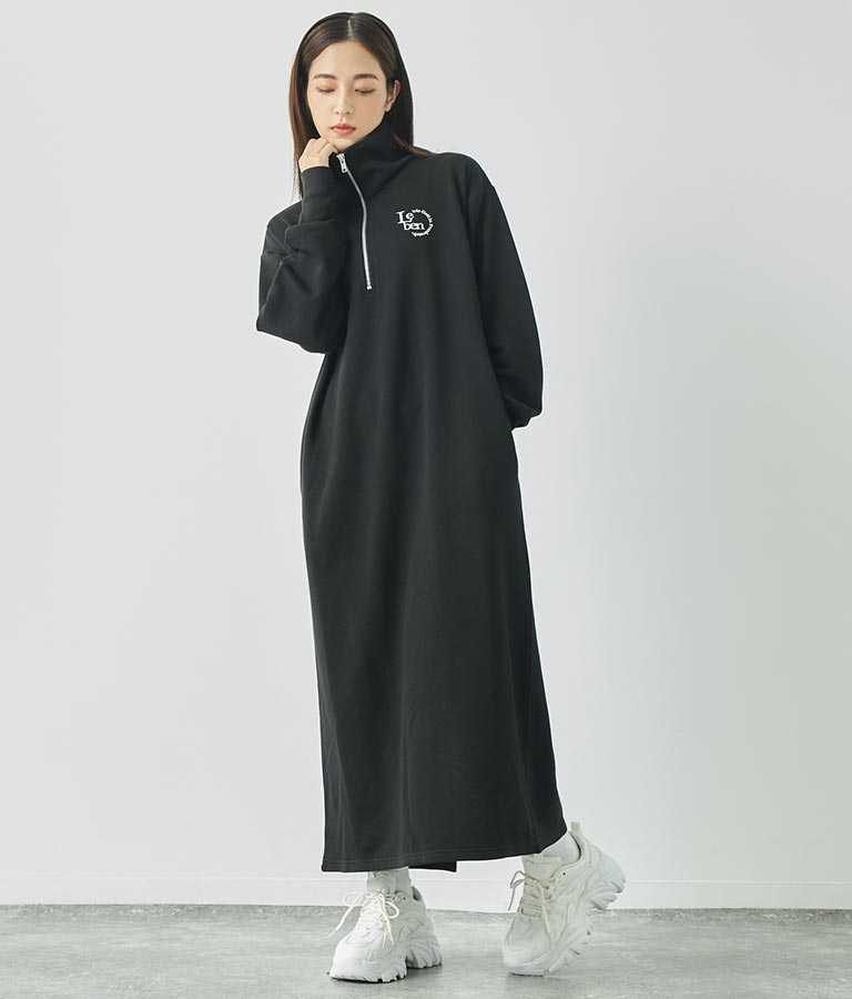 ハーフジップ 裏毛 スウェット ロング ワンピース 797-9082