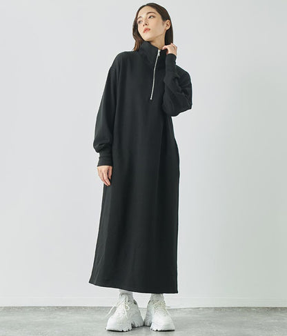 ハーフジップ 裏毛 スウェット ロング ワンピース 797-9082