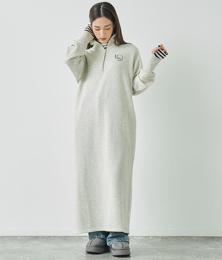 ハーフジップ 裏毛 スウェット ロング ワンピース 797-9082
