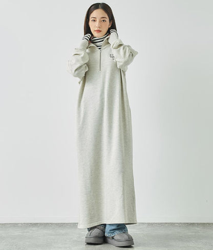 ハーフジップ 裏毛 スウェット ロング ワンピース 797-9082