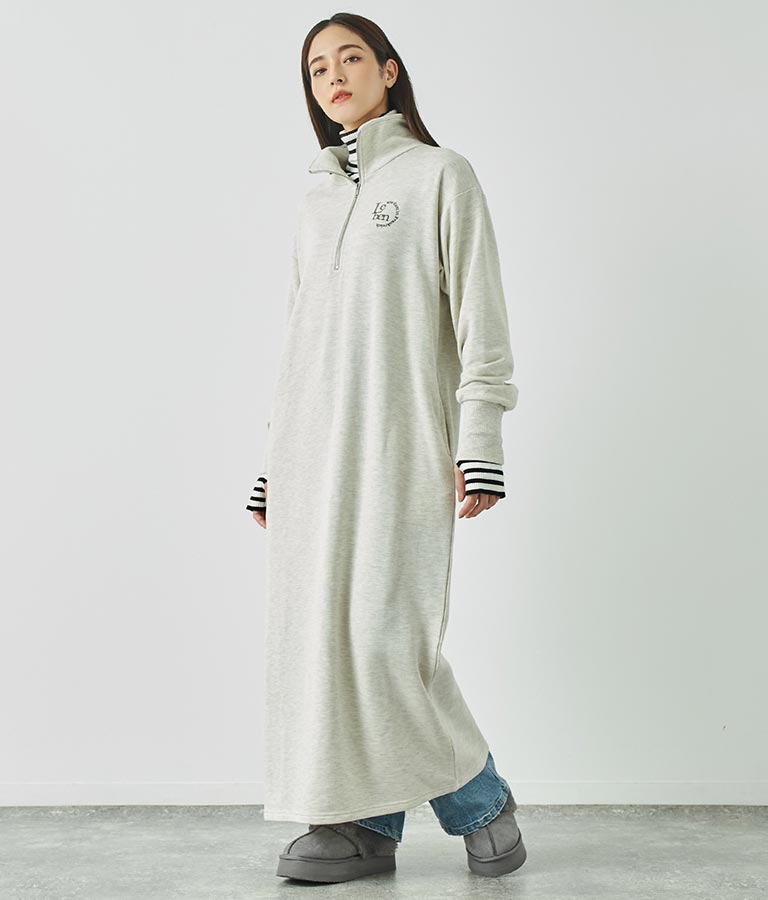 ハーフジップ 裏毛 スウェット ロング ワンピース 797-9082