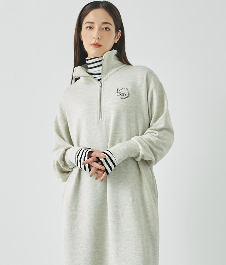 ハーフジップ 裏毛 スウェット ロング ワンピース 797-9082