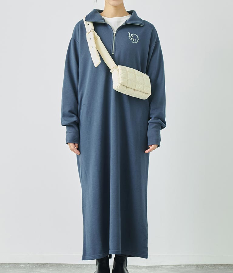 ハーフジップ 裏毛 スウェット ロング ワンピース 797-9082