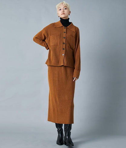 リブ バックスリット ナローニットスカート タイト【セットアップ着用可】 361-9287