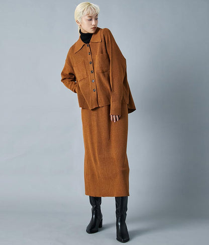 リブ バックスリット ナローニットスカート タイト【セットアップ着用可】 361-9287