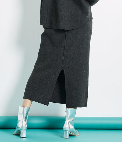 リブ バックスリット ナローニットスカート タイト【セットアップ着用可】 361-9287