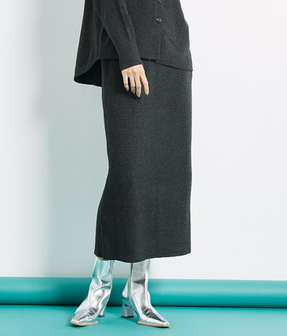 リブ バックスリット ナローニットスカート タイト【セットアップ着用可】 361-9287