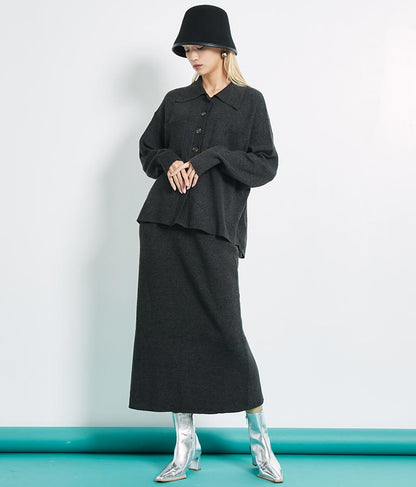 リブ バックスリット ナローニットスカート タイト【セットアップ着用可】 361-9287