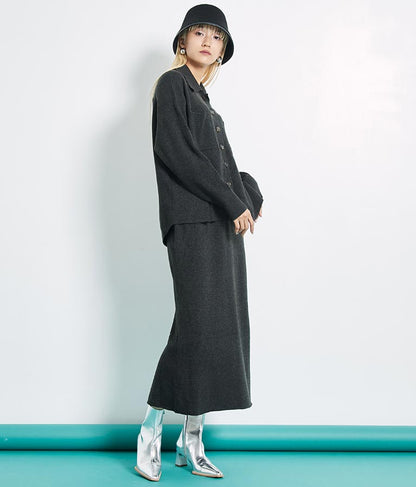 リブ バックスリット ナローニットスカート タイト【セットアップ着用可】 361-9287