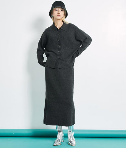 リブ バックスリット ナローニットスカート タイト【セットアップ着用可】 361-9287