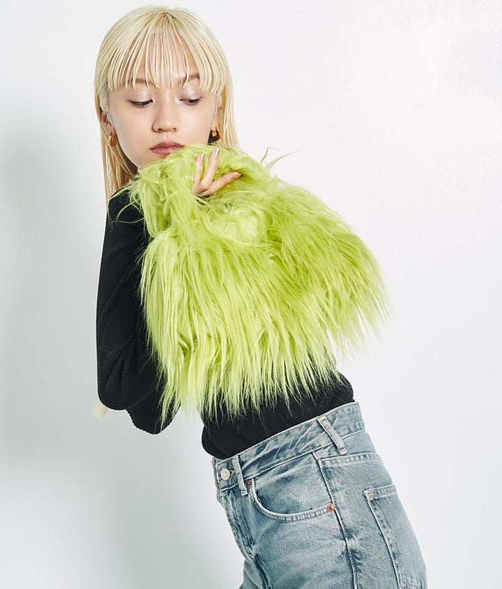 ロングヤーン フェイクファー ハンドルバッグ スモールバッグ 389-1074