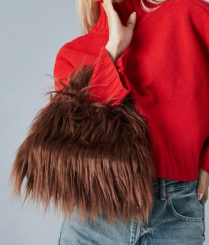 ロングヤーン フェイクファー ハンドルバッグ スモールバッグ 389-1074