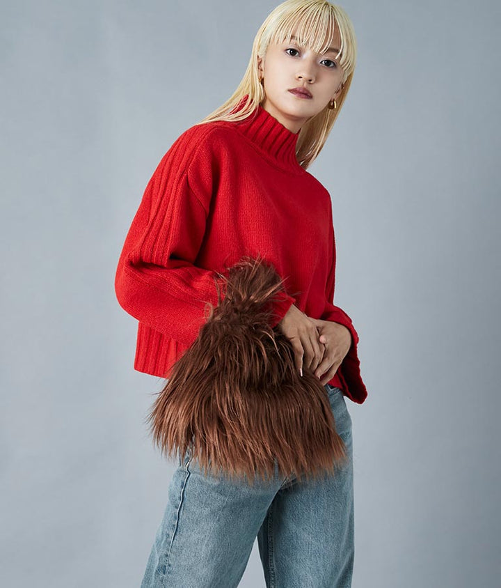 ロングヤーン フェイクファー ハンドルバッグ スモールバッグ 389-1074