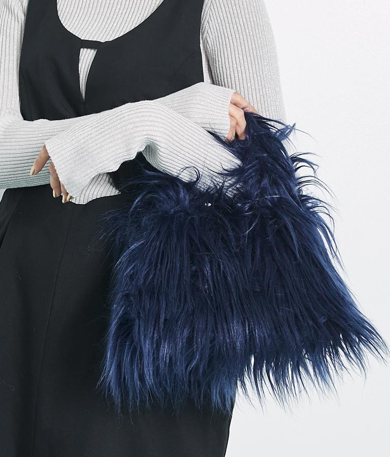 ロングヤーン フェイクファー ハンドルバッグ スモールバッグ 389-1074