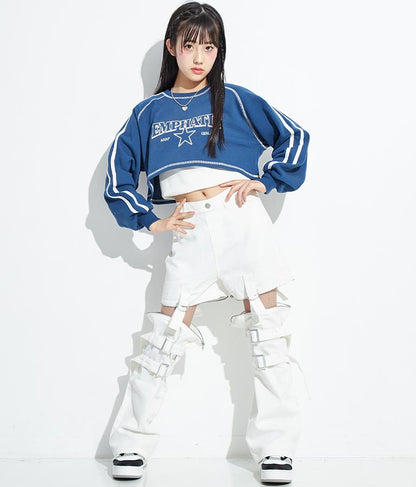 4WAY ジップ 付き セパレート デニム ワイド パンツ 912-7215