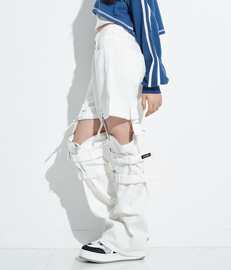 4WAY ジップ 付き セパレート デニム ワイド パンツ 912-7215