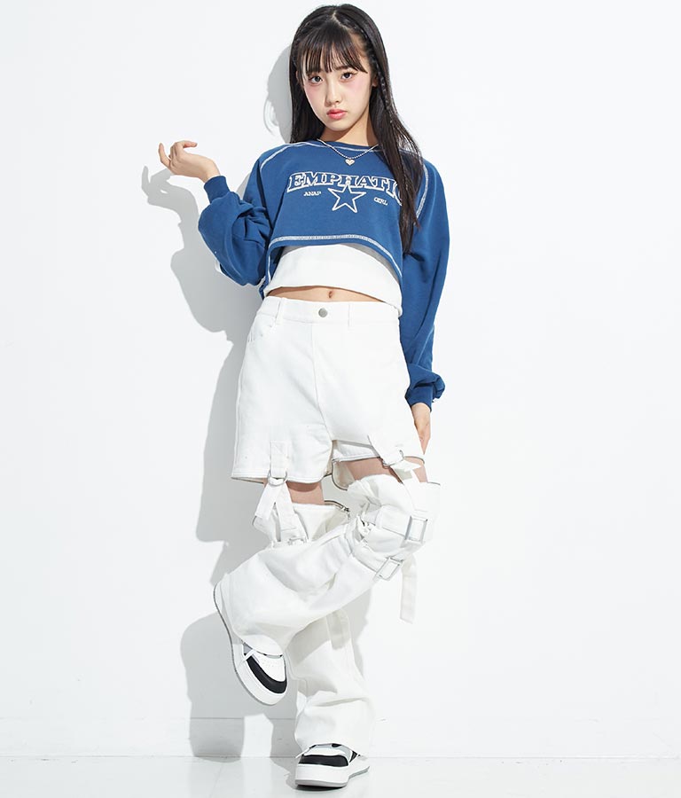 4WAY ジップ 付き セパレート デニム ワイド パンツ 912-7215