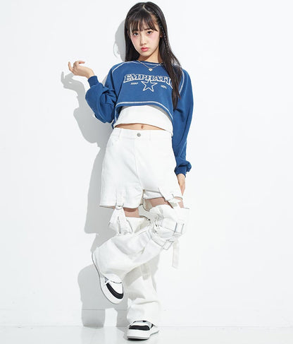 4WAY ジップ 付き セパレート デニム ワイド パンツ 912-7215