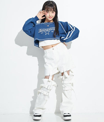 4WAY ジップ 付き セパレート デニム ワイド パンツ 912-7215