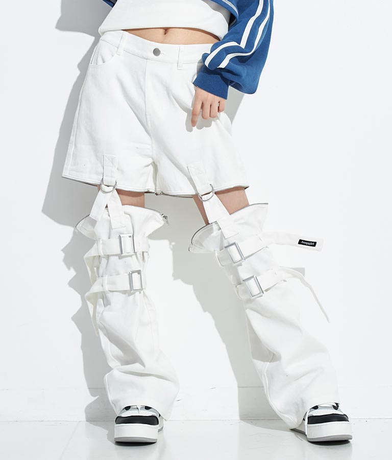 4WAY ジップ 付き セパレート デニム ワイド パンツ 912-7215