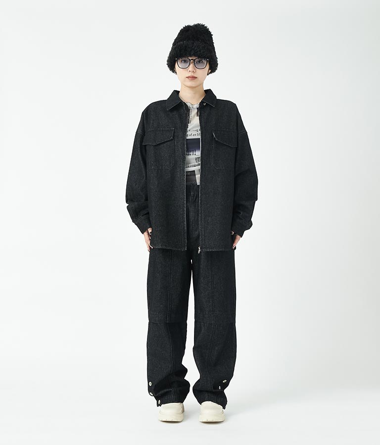 デニム ニー ジップ ワイド パンツ 30-2097