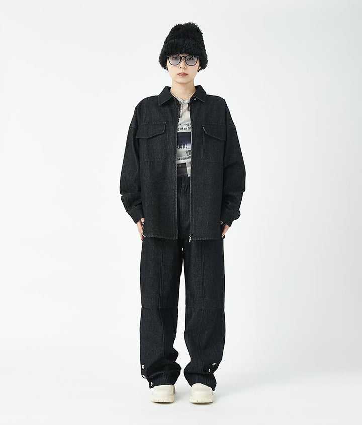 デニム ニー ジップ ワイド パンツ 30-2097