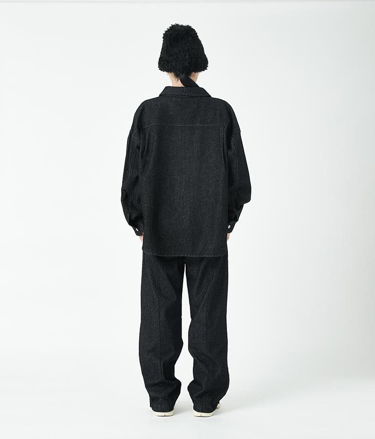 デニム ニー ジップ ワイド パンツ 30-2097