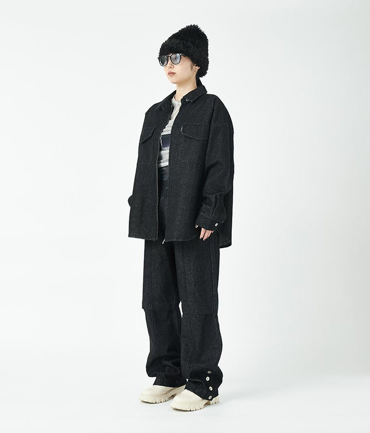 デニム ニー ジップ ワイド パンツ 30-2097