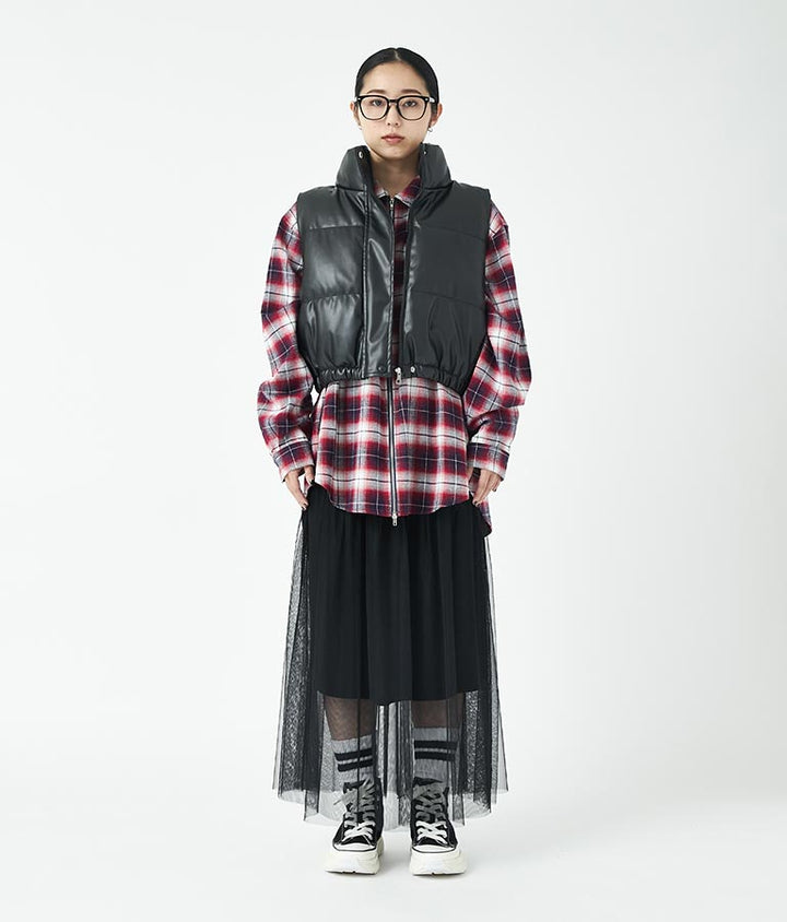 チェック ジップ アップ シャツ 30-3076