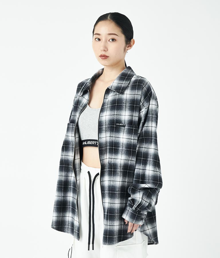 チェック ジップ アップ シャツ 30-3076