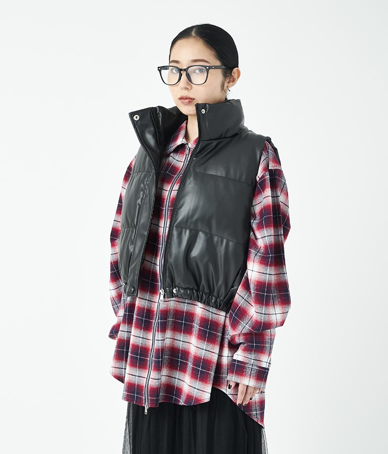チェック ジップ アップ シャツ 30-3076