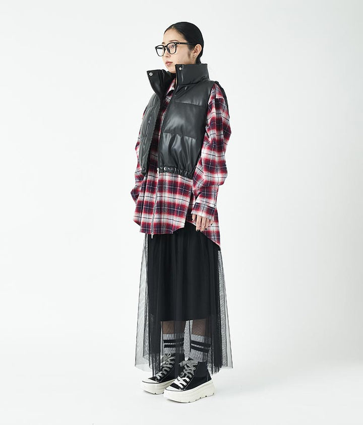 チェック ジップ アップ シャツ 30-3076