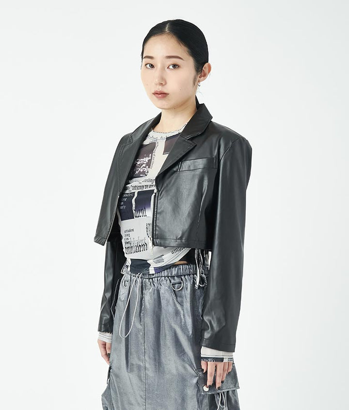 フェイクレザークロップドジャケット 30-4077