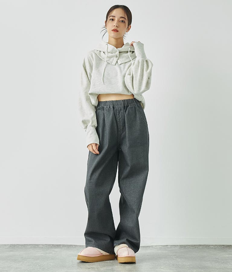 ウォッシュデニム サイドライン ウエストゴム バギー パンツ