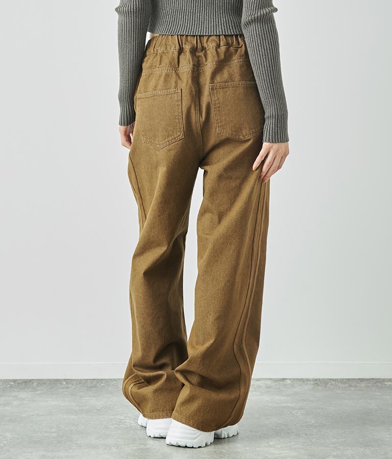 ウォッシュデニム サイドライン ウエストゴム バギー パンツ 792-9084