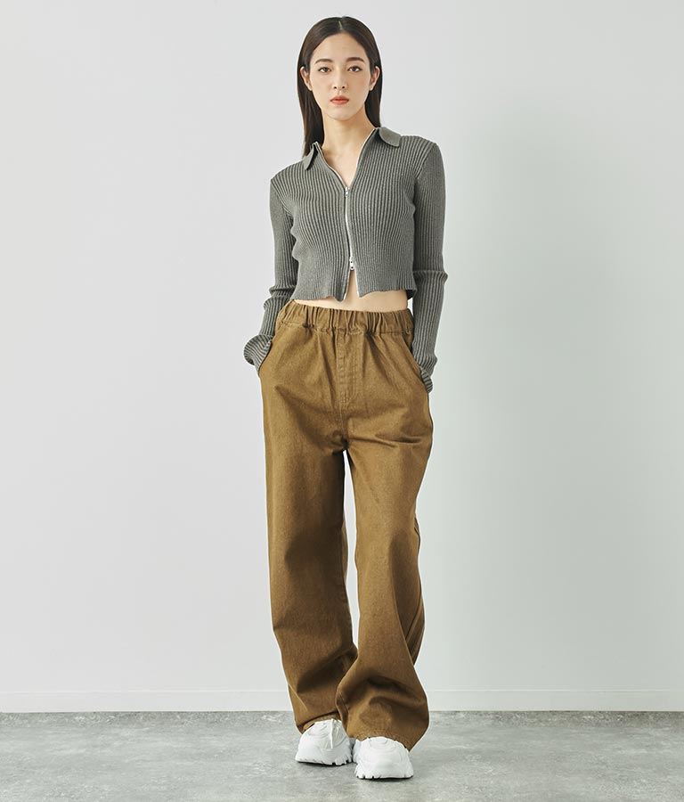 ウォッシュデニム サイドライン ウエストゴム バギー パンツ 792-9084