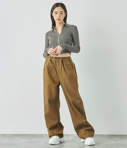 ウォッシュデニム サイドライン ウエストゴム バギー パンツ 792-9084