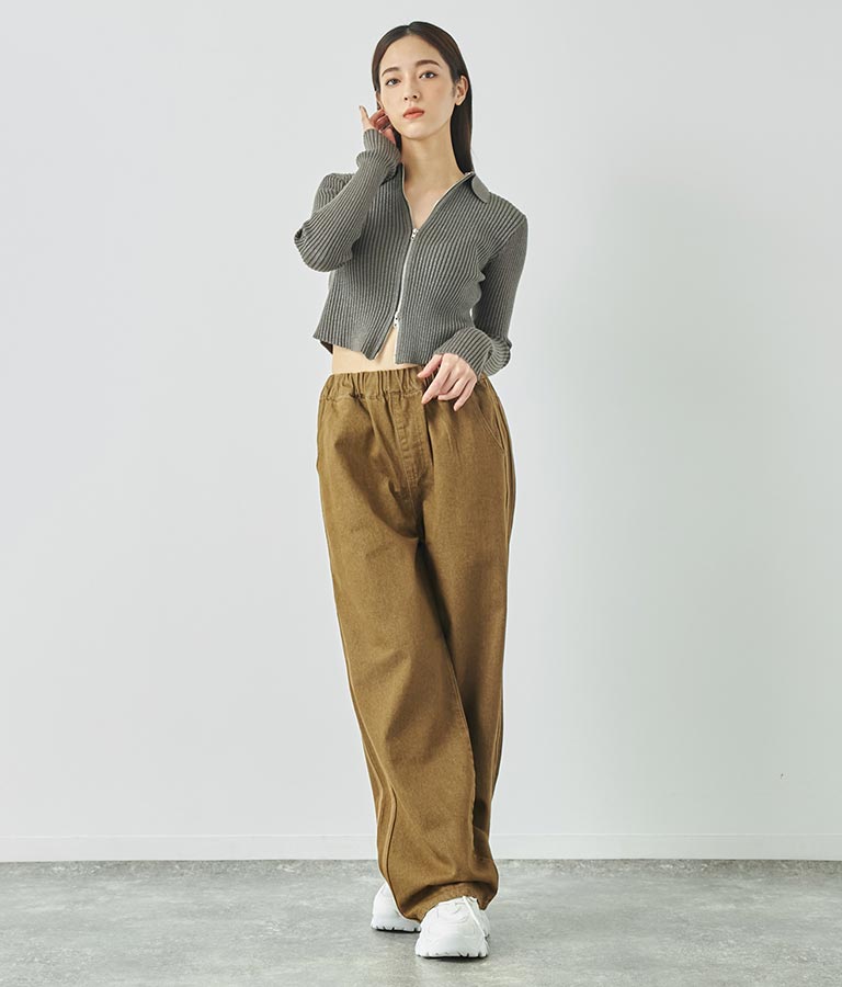 ウォッシュデニム サイドライン ウエストゴム バギー パンツ 792-9084