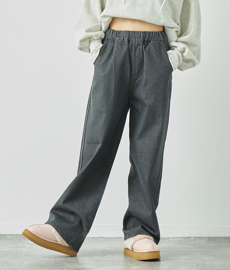 ウォッシュデニム サイドライン ウエストゴム バギー パンツ 792-9084