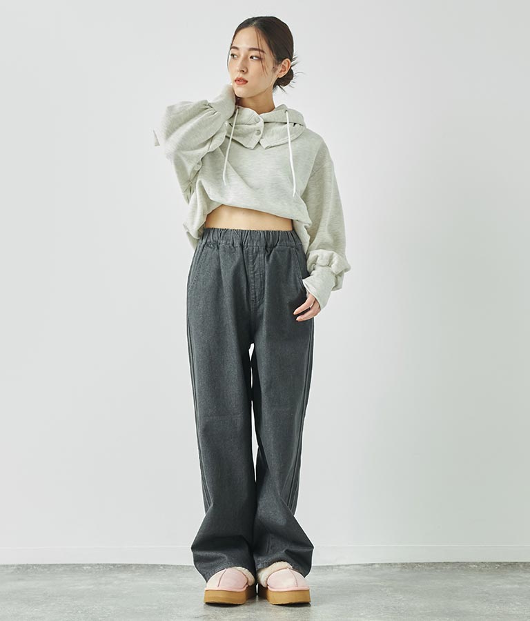 ウォッシュデニム サイドライン ウエストゴム バギー パンツ 792-9084