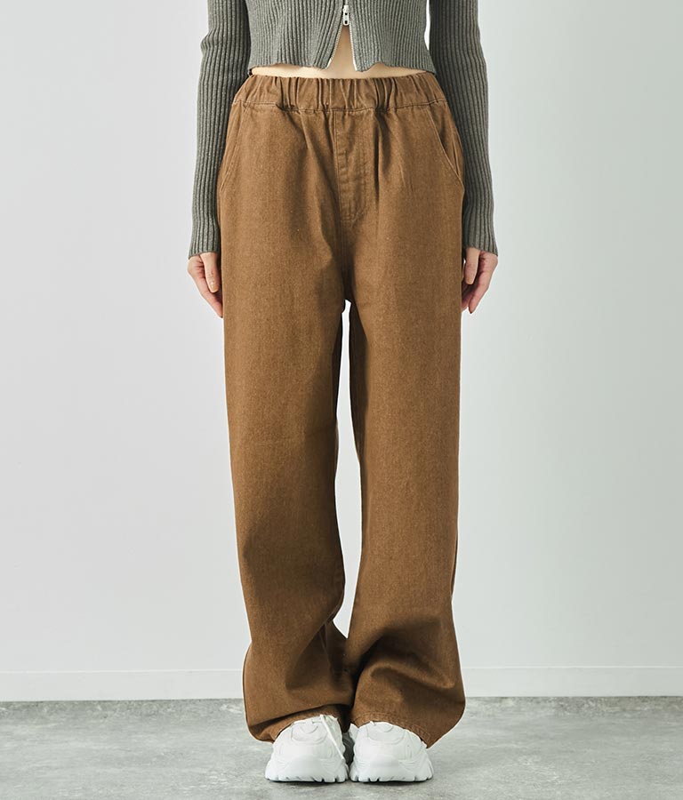 ウォッシュデニム サイドライン ウエストゴム バギー パンツ 792-9084