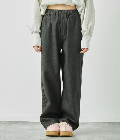 ウォッシュデニム サイドライン ウエストゴム バギー パンツ 792-9084