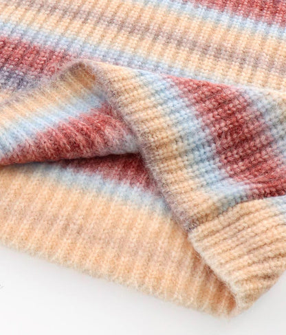 タイダイ ボーダー クルーネック ボリュームスリーブ ニット