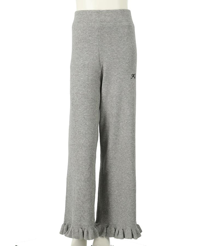 裾 フリル ニット ワイド パンツ 912-7329