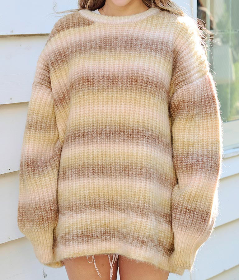 タイダイ ボーダー クルーネック ボリュームスリーブ ニット 853-5755