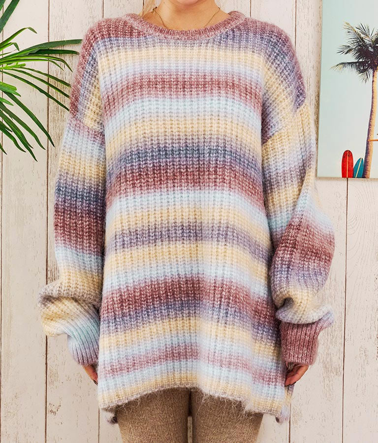 タイダイ ボーダー クルーネック ボリュームスリーブ ニット 853-5755