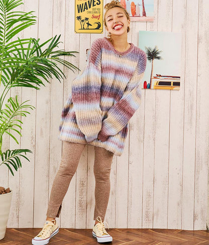 タイダイ ボーダー クルーネック ボリュームスリーブ ニット 853-5755