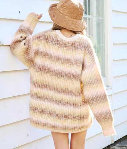 タイダイ ボーダー クルーネック ボリュームスリーブ ニット 853-5755